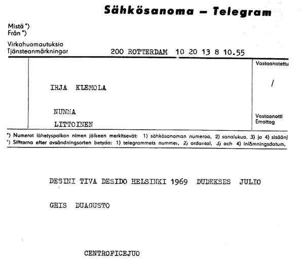 telegramo de CO al Klemola